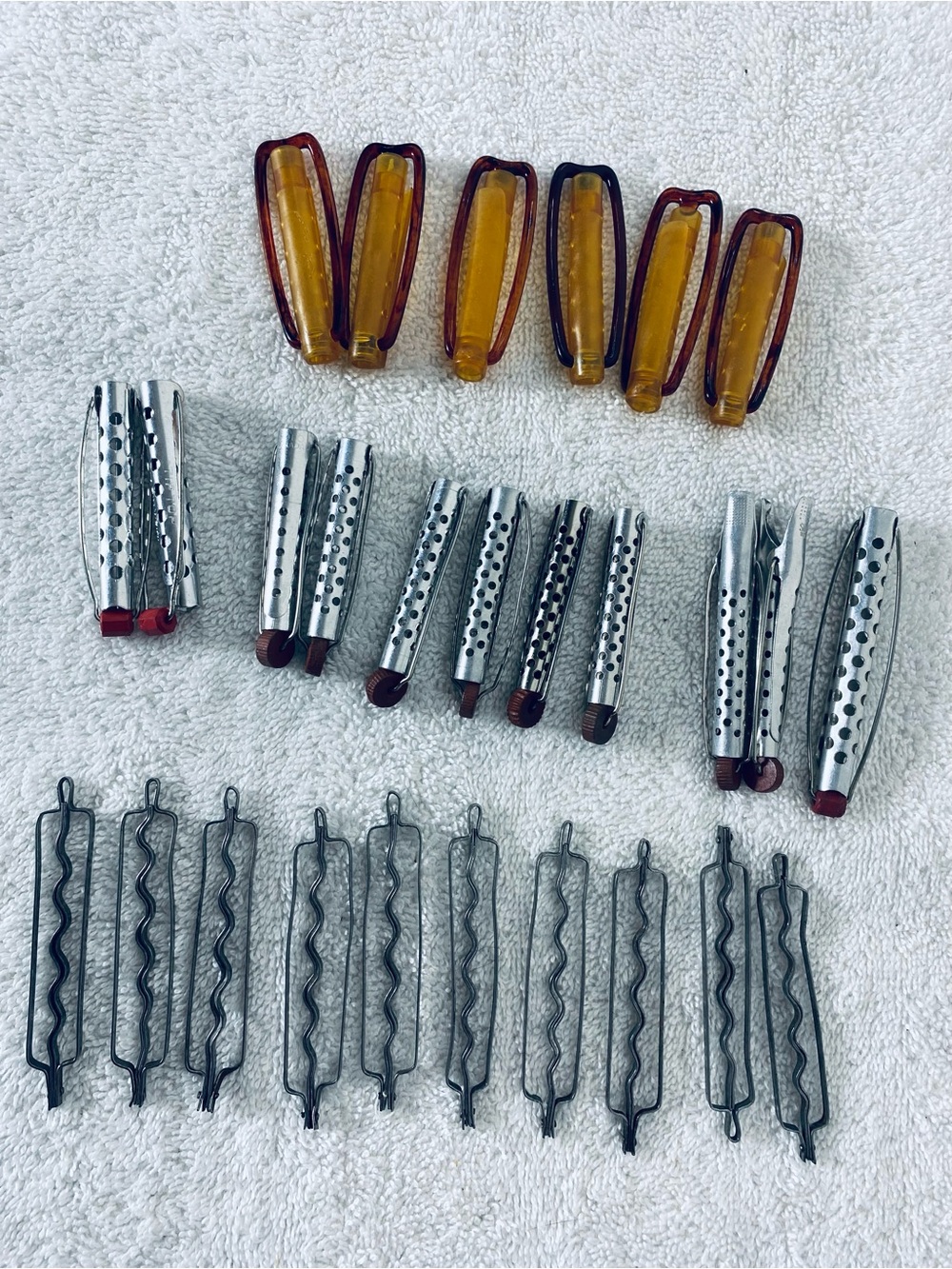 Vintage Aluminum Hair Curlers Clamps Wave Pins Mixed Vanity Lot 27 pc Rockabilly